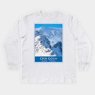 Crib Goch in Winter, Snowdon Kids Long Sleeve T-Shirt